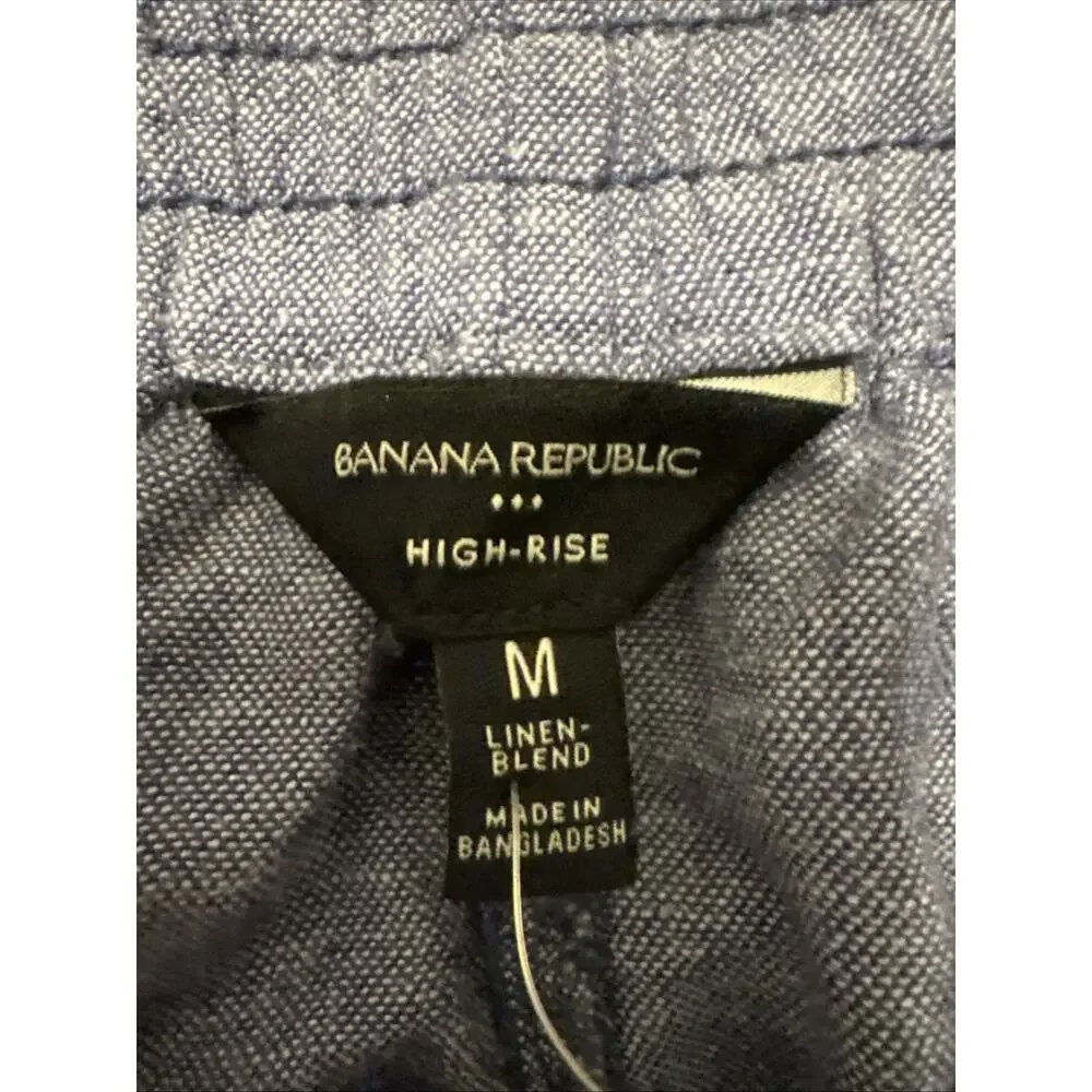 Banana Republic Womens Navy Blue Linen Blend High Rise Shorts M Elastic Back